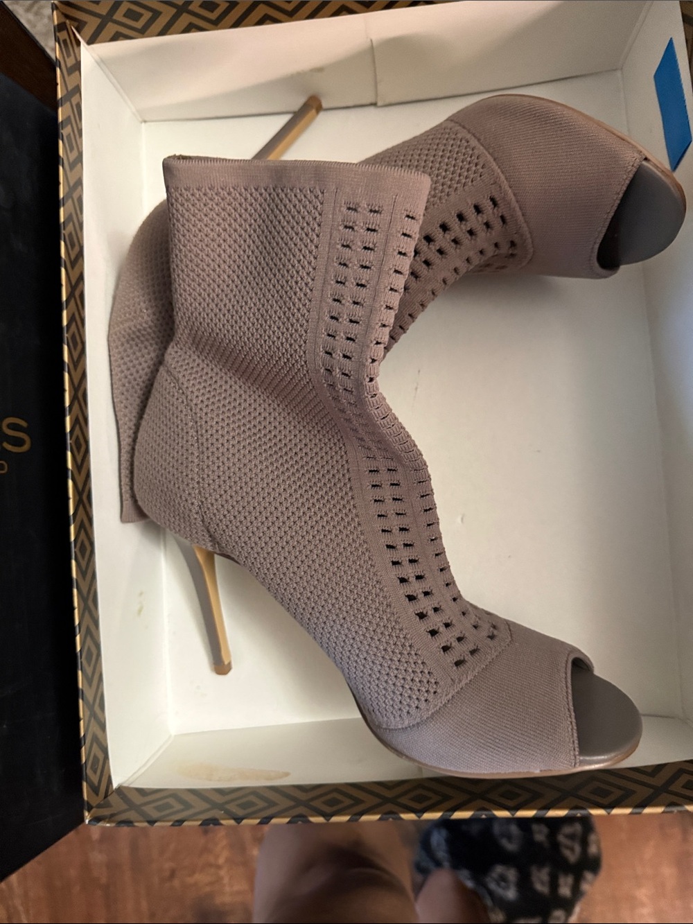 Charles David Taupe Knit Peep-Toe Stiletto Booties
